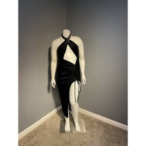 Fashion Nova Higher Standards Black Velvet Midi Dress Size Xs Peekaboo Sexy